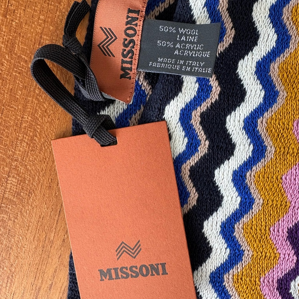 Missoni Multicolor Zigzag Scarf in Blue, Green, and Gold - Picture 5 of 6